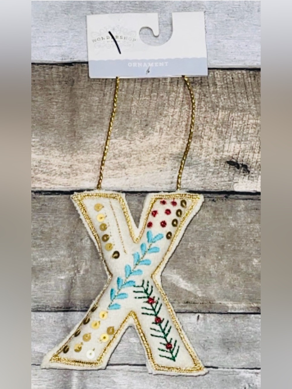 Felt Letter (X) Ornament with Embroidered Accents